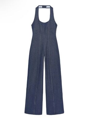 Zara Dark Blue Halter-Neck Wide-Leg Jumpsuit